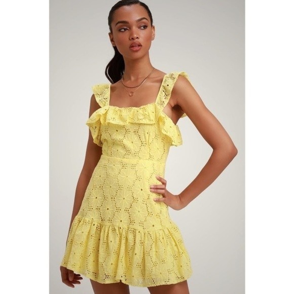 Lulus Dresses & Skirts - LULUS Biscay Yellow Eyelet Dress